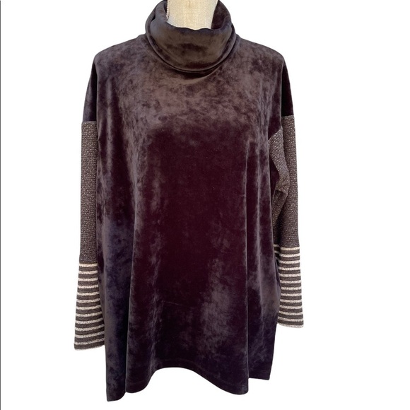 KEDEM Sasson Black Label Black Velour with Charcoal / Grey Knit Sleeves Top OS - Picture 1 of 10